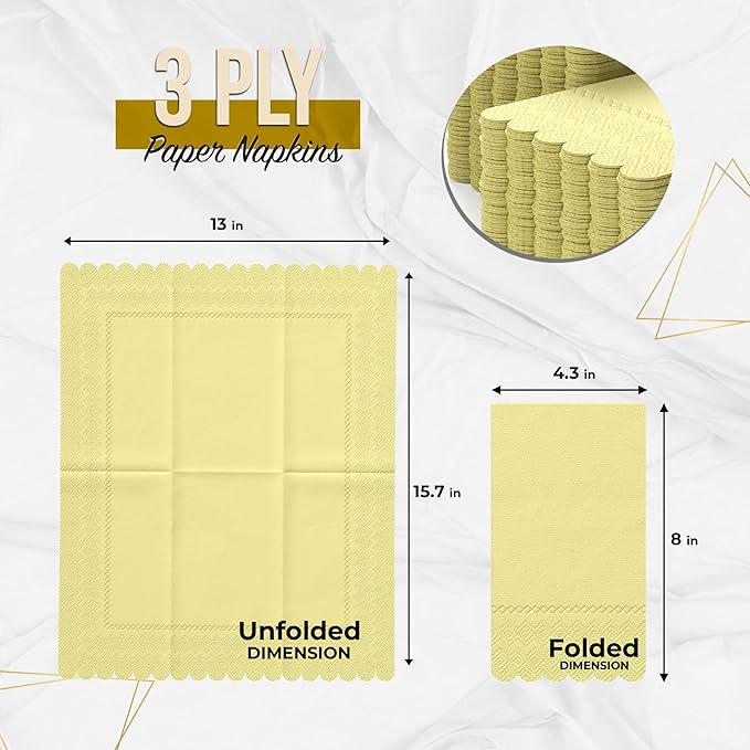 Party Solids Yellow Scalloped Napkins Disposable 20 Pcs 3-Ply Yellow Scalloped Dinner Napkins Disposable Decorative for Dinners & Parties, Paper Guest Towels for Bathroom & Party Supplies