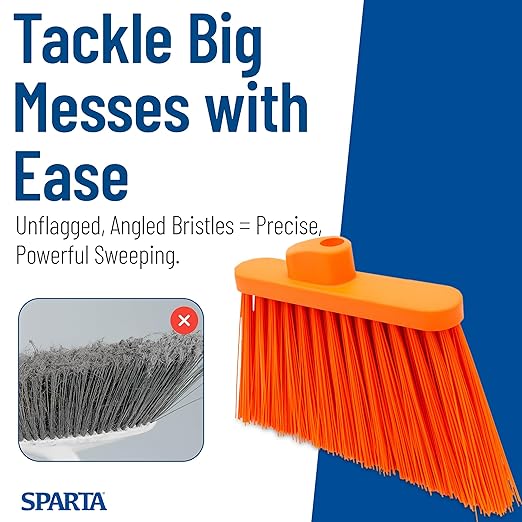 SPARTA Plastic Broom Head, Angled, Un-Flagged for Large Debris Indoor, Outdoor, Home, Restaurant, Lobby, Office, 12 Inches, Orange