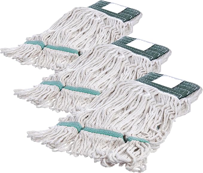 SPARTA 369551B00 Cotton Mop Head, Loop-Ended, 5 Inch Color-Coded Green Headhand for Organized Cleaning, Medium - 36 Inches Long, White with Green Band, (Pack of 36)