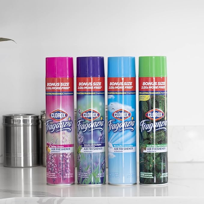 Clorox Fraganzia Aerosol Air Freshener in Lavender with Eucalyptus Scent - Long-Lasting Room Spray, Odor Eliminator for Home, Bathroom, and Bedroom, 20 oz Bonus Size