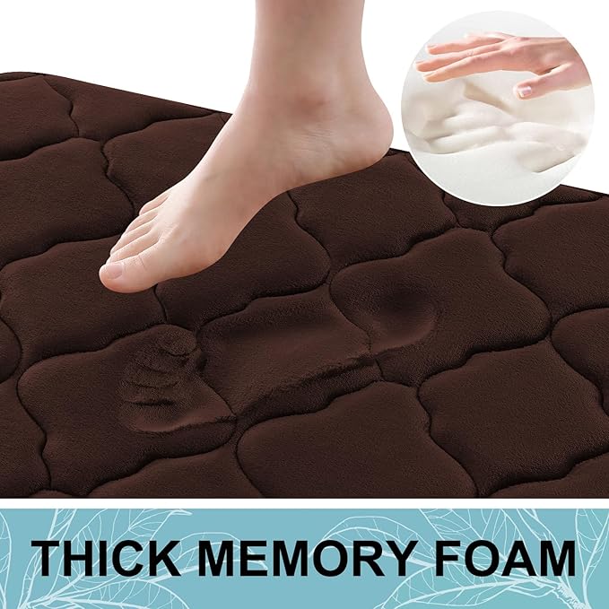 OLANLY Memory Foam Bath Mat Rug 36x24, Ultra Soft and Absorbent Bathroom Rugs, Non-Slip, Comfortable, Machine Washable Bath Carpet for Bathroom Floor, Tub, Shower and Home Decor Accessories, Brown