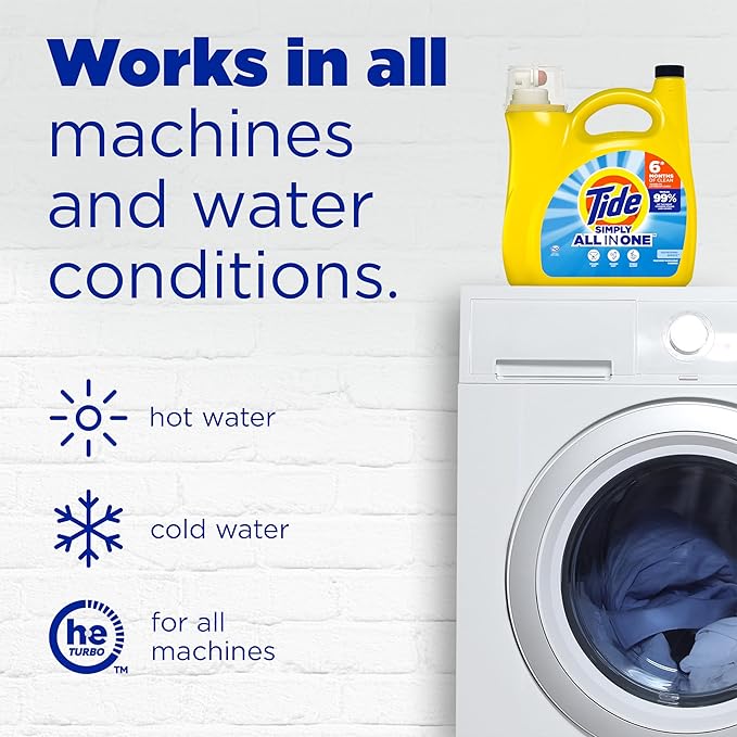 Tide Simply All-In-One Liquid Laundry Detergent, Refreshing Breeze Scent, 128 Loads, 168 fl oz
