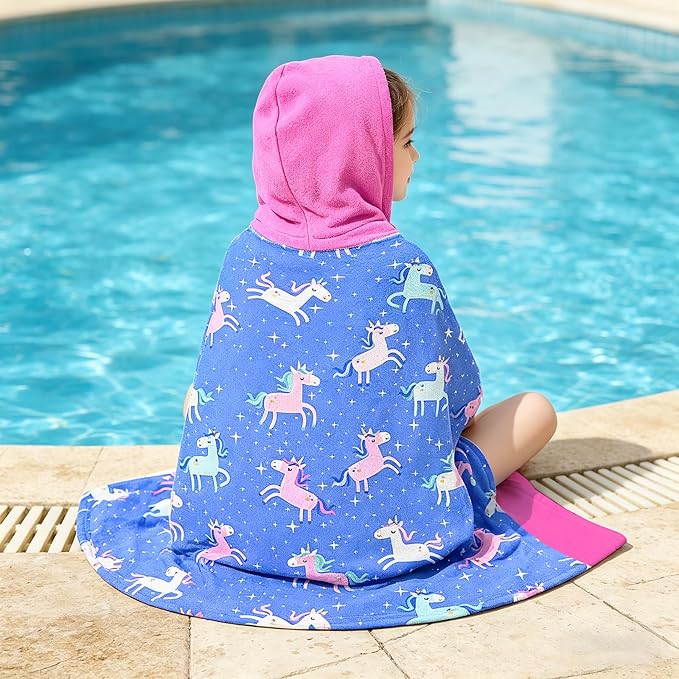 Hooded Towels for Kids - Superfine Fiber Unicorn Toddler Hood Bath Towels Beach Hooded Poncho Absorbent Pool Toddler Swim Bath Wrap for Boys & Girls 3-10 Years Beach Essentials, 50*30 inches
