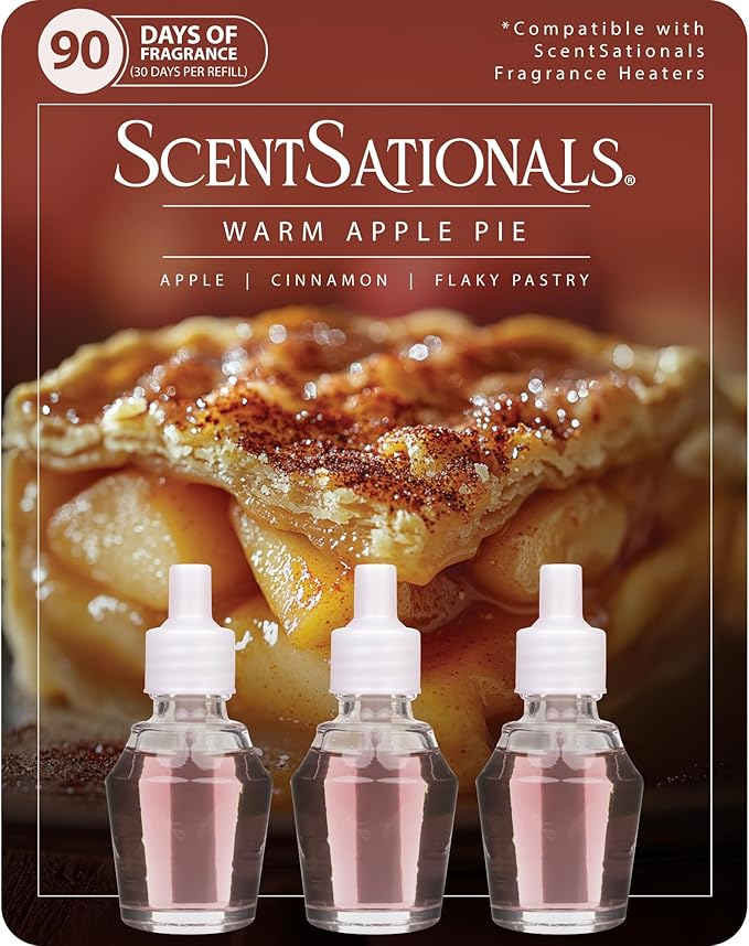 ScentSationals Warm Apple Pie Fragrance Oil Plug In Air Freshener Refills 3-Pack - Works with Scentsationals Wall Plugs, Long-Lasting Home Fragrance, 0.8 fl oz Each, Packaging May Vary