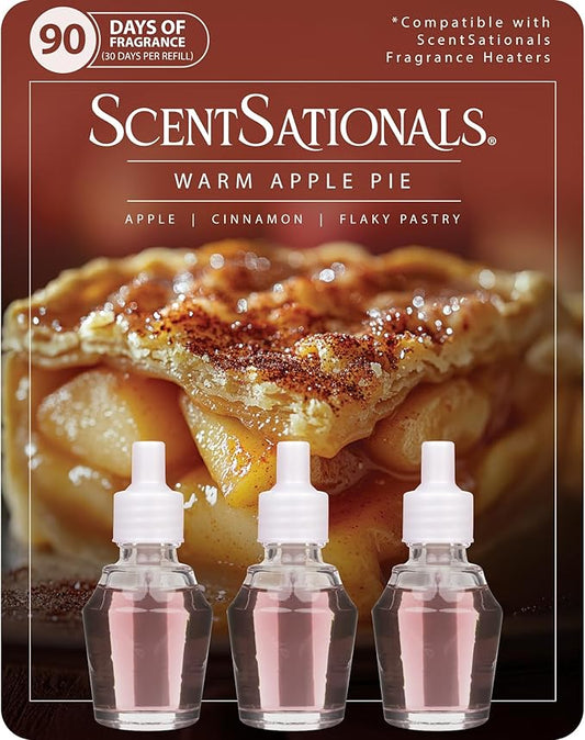 ScentSationals Warm Apple Pie Fragrance Oil Plug In Air Freshener Refills 3-Pack - Works with Scentsationals Wall Plugs, Long-Lasting Home Fragrance, 0.8 fl oz Each, Packaging May Vary