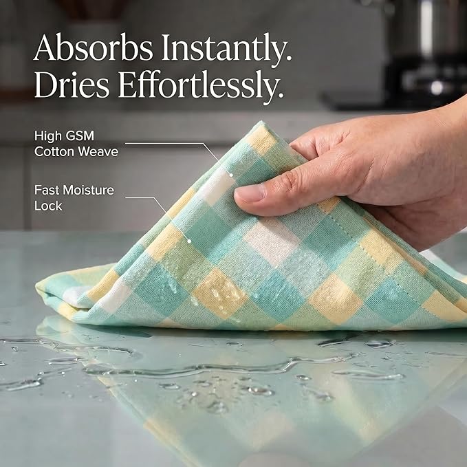 Urban Villa Kitchen Towels Set of 6 Green Sand Buffalo Checks Kitchen Towels 20X30 Inches 100% Cotton Highly Absorbent Kitchen Towels Premium Quality Ultra Soft Mitered Corners KitchenTowels