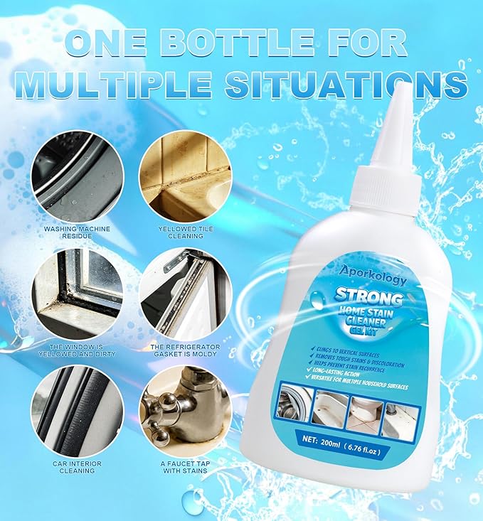 Home Stain Cleaner Gel, Heavy Duty Bathtub Stain Remover for Washing Machine, Toilet, Bathroom Grout, Bathtub, Kitchen Sinks, Tile, Door & Window Tracks（400ml）
