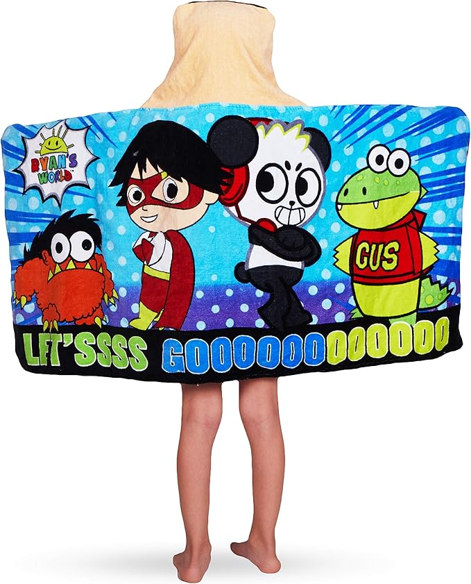 Franco Kids Bath and Beach Soft Cotton Terry Hooded Towel Wrap, 24" x 50", Ryan’s World