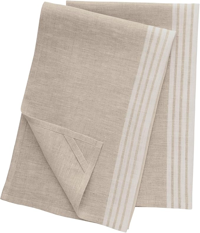 Solino Home White and Natural Linen Kitchen Towels Set of 2-100% Pure Linen 17 x 26 Inch Farmhouse Tea Towels with Hanging Loop - European Flax Kitchen Dish Cloth - Quick Dry & Machine Washable