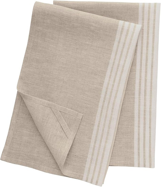 Solino Home White and Natural Linen Kitchen Towels Set of 2-100% Pure Linen 17 x 26 Inch Farmhouse Tea Towels with Hanging Loop - European Flax Kitchen Dish Cloth - Quick Dry & Machine Washable