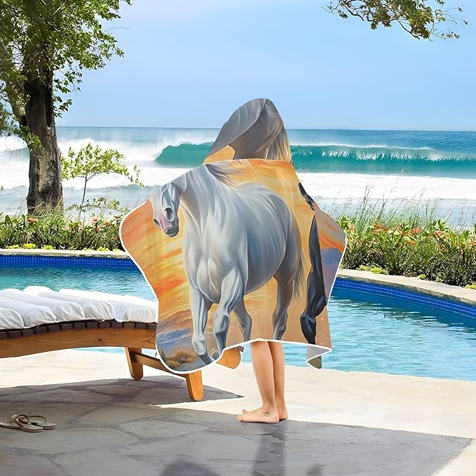 SUABO Kids' Bath Towels Two Running Horse Hooded Towels for Boys Girls,Toddler Towels Multi-Purpose for Beach,Pool and Bathroom,23.5" x 50", Soft and Highly Absorbent