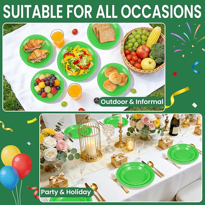 LANLISA 50 Pcs Lime Green Plastic Plates For Party, 25-9" & 25-7" Disposable Cake Dessert Plates For Birthday, Halloween, Summerween, Christmas Dinner