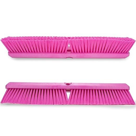 SPARTA Omni Sweep Plastic Push Broom Head, Heavy Duty, Industrial Broom With Color Code System For Outdoor, Indoor, Garage, Concrete, Patio, Kitchen, Bathroom, 18 Inches, Pink