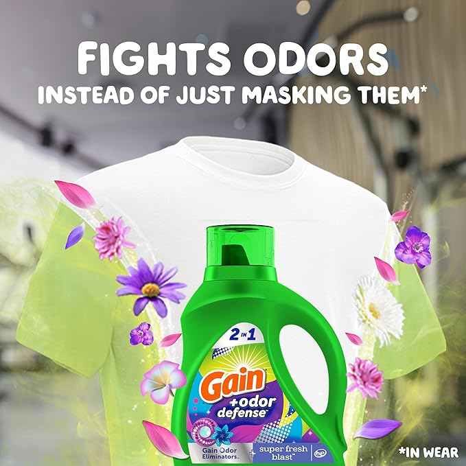 Gain + Odor Defense Liquid Laundry Detergent, Super Fresh Blast Scent, 113 Oz, 78 Loads, HE Compatible