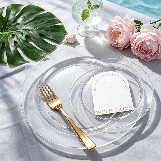 FLOWERCAT 60PCS Clear Plastic Plates - Disposable Clear Plates Heavy Duty for Christmas Party/Wedding/New Year - Include 30PCS 10.25inch Dinner Plates and 30PCS 7.5inch Dessert/Salad Plates