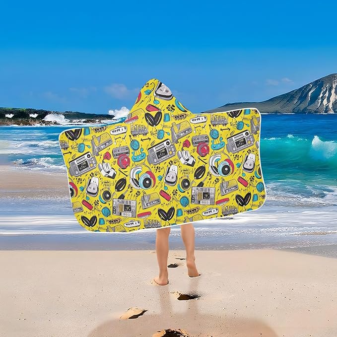 Kids Hooded Towels Funny Audio Headphones Swimming Beach Towel 23.5" x 50" Bath Towel for Boys Girls 21216664