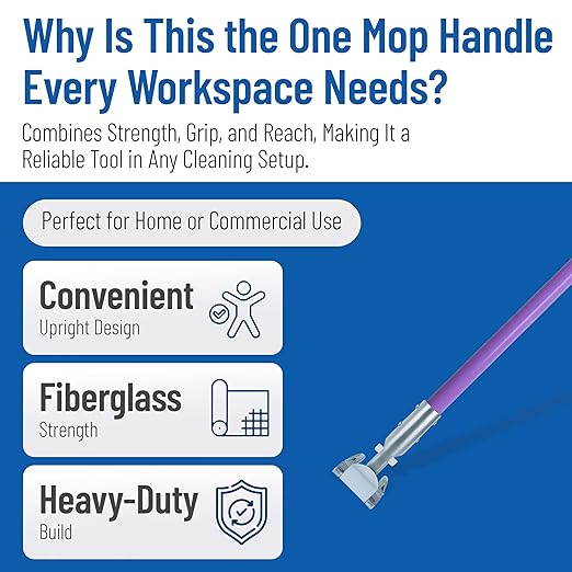 SPARTA Jaw Clamp Dust Mop Handle, Floor Dust Mop Frame Handle, Gripper Holder with Clip-On Connector for Floor Cleaning, Janitorial Supplies, Commercial Use, 60 Inches, Purple