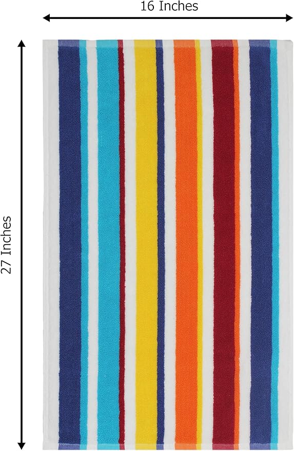 ORIGINAL KIDS Hand Towels - Set of 6 Yarn Dyed Terry 100% Cotton Hand Towels - Super Soft Quick Dry Easy Care Absorbent Towels for Bathroom Kitchen Toddlers Children - 16 x 27 - Cabana Stripe Multi