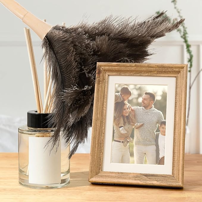 Superio Ostrich Feather Duster Fluffy Dust Remover, with Wooden Handle Reusable for Cleaning Homes, Ceilings, and Furniture (3 Pack) (3 Pack)