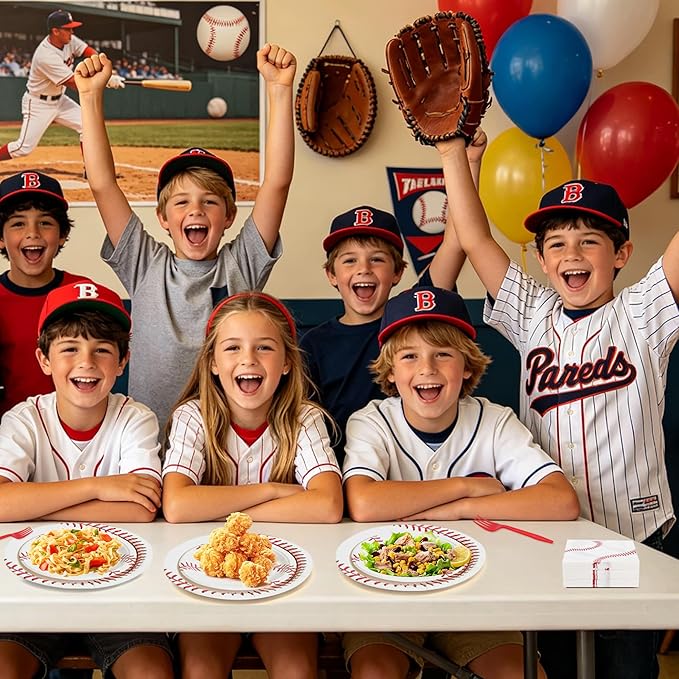 100 Pcs Baseball Party Supplies for 25 Guests, Heavy-Duty 7" & 9" Paper Plates, 2-Ply 13" Napkins & Plastic Forks, Disposable Baseball Themed Tableware Set for Game Day and Birthday