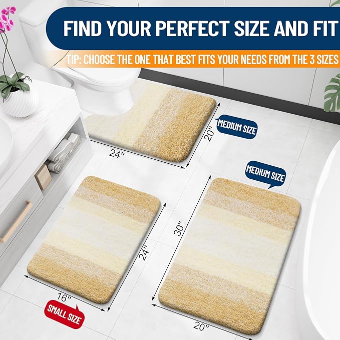 OLANLY Large Bathroom Rugs Mat 54x24, Extra Soft Absorbent Microfiber Bath Rug, Rubber Backing, Quick Dry, Washable Bath Mats for Bathroom Floor, Tub and Shower, Home Decor Accessories, Light Yellow