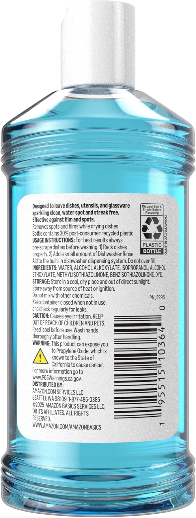 Amazon Basics Dishwasher Rinse Aid, Prevents Spots & Film, Enhances Drying, 8 Fl Oz