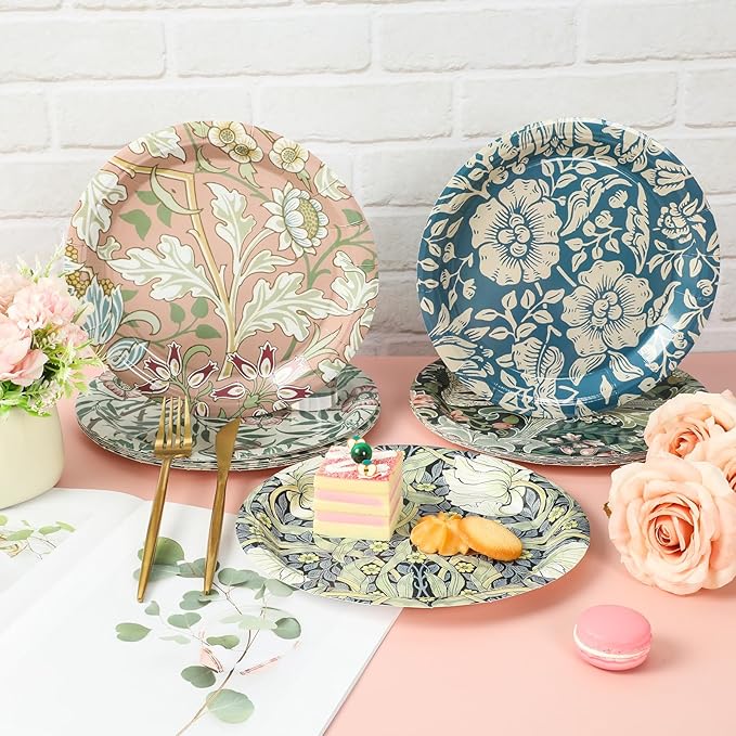 60Pcs Vintage Wildfloral Paper Plates Colorful Wildflower Disposable Plates 9 Inch Floral Decorative Dessert Plate for Appetizer Party Tableware Supplies Table Decor, 6 Designs
