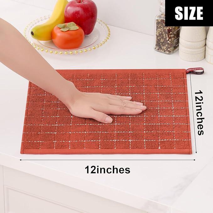 Homaxy 100% Cotton Terry Kitchen Dish Cloths, Ultra Soft and Absorbent Dish Towels for Kitchen, Suitable for Drying and Washing Dishes, 6 Pack, 12 x 12 Inches, Rust