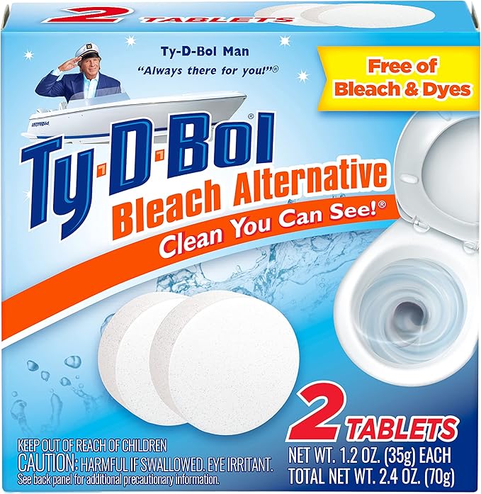 Ty-D-Bol Toilet Bowl Cleaner Tablets, In-Tank Toilet Bowl Tablets, Bleach Alternative, Fragrance Free, 2 Count (Pack of 6)