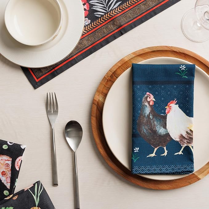 Maison d' Hermine 100% Cotton Cloth Napkins Set of 4 Everyday Reusable Square Napkins Cloth Washable Dinner Party Wedding Restaurant Hotel Kitchen Spring Summer (Meadow Rooster, 18" x 18")