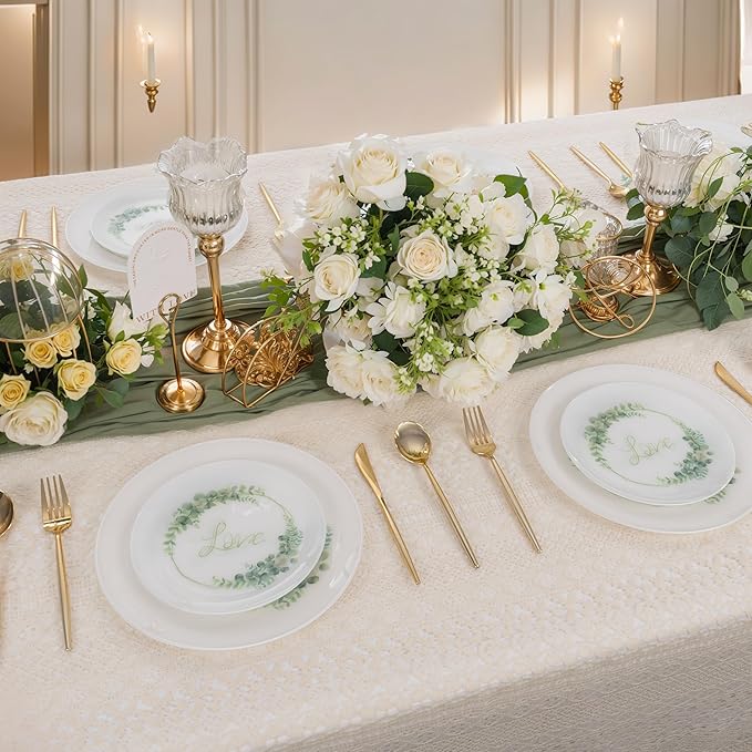 30Pcs White Plastic Plates - Love Plates Disposable Heavy Duty, Fancy Floral Pattern Perfect for Wedding, Holidays - 10.25" Dinner & 7.5" Dessert Plastic Plate