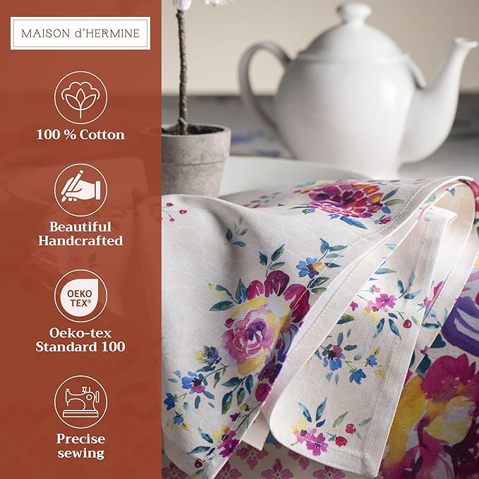 Maison d' Hermine 100% Cotton Cloth Napkins Set of 4 Everyday Reusable Square Napkins Cloth Washable Dinner Party Wedding Restaurant Hotel Kitchen Spring Summer (Rose Garden, 20" x 20")