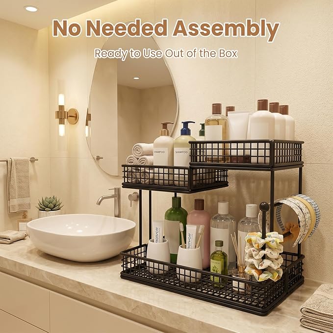 3-Tier Metal Bathroom Countertop Organizer, Makeup Organizer for Vanity Countertop, Bathroom Shelf for Skincare, Perfume & Cosmetics, Multipurpose Storage Rack for Kitchen, Bedroom & Office (Black)