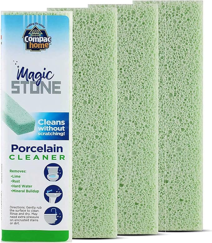Compac Home Magic-Stone Porcelain Cleaning Stick - Toilet Bowl Cleaner, Handy Toilet Cleaner Easily Scrubs/Removes Stubborn Lime Stains from Porcelain or Bathroom Fixtures, 4 Count