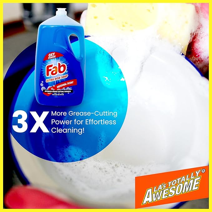 La's Totally Awesome Fab Liquid Dish Soap, Original Scent, 90 fl oz (Pack of 2) – Powerful Grease-Cutting Dish Liquid, All Purpose Dish Soap