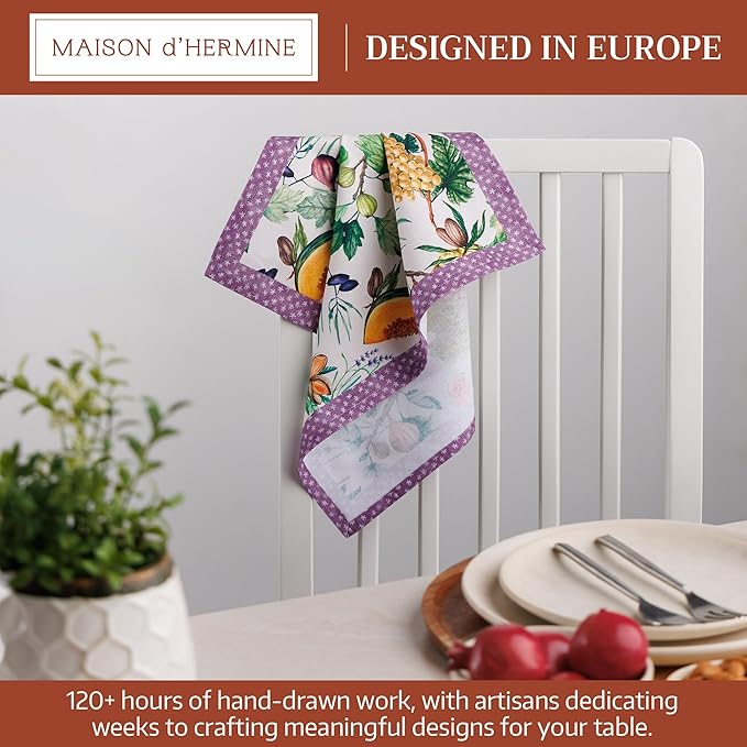 Maison d' Hermine 100% Cotton Cloth Napkins Set of 4 Everyday Reusable Square Napkins Cloth Washable Dinner Party Wedding Restaurant Hotel Kitchen Spring Summer (Cavaillon, 18" x 18")