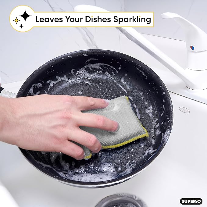 Microfiber Dish Sponge – Non-Scratch Kitchen Scrubber, Heavy-Duty Household Cleaning Tool, Multi-Purpose Cleaning Supplies, Pack of 3