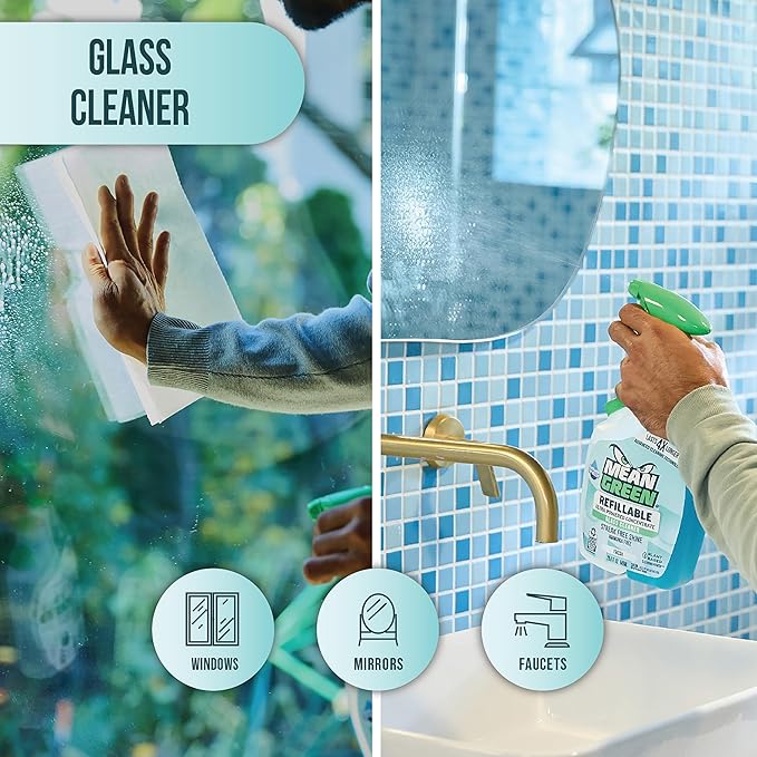 Mean Green Refillable Ultra Powered Glass Cleaner Concentrate, Fresh Scent, 14.3 fl oz – Plant & Mineral Based, Streak-Free Shine, Refillable Bottle Makes 4X Refills
