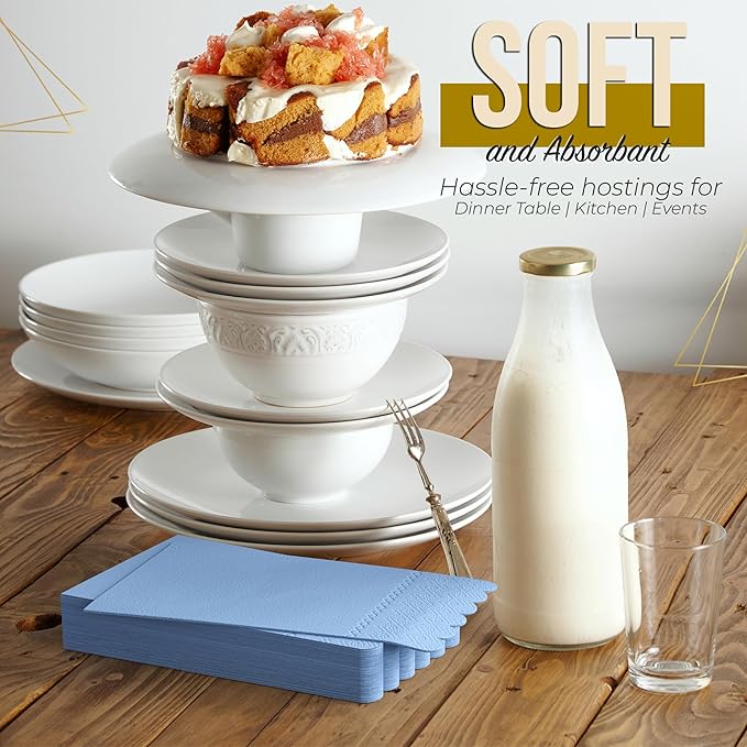 Party Solids Light Blue Scalloped Napkins Disposable 20 Pcs 3-Ply Light Blue Scalloped Dinner Napkins Disposable Decorative for Dinners & Parties, Paper Guest Towels for Bathroom & Party Supplies