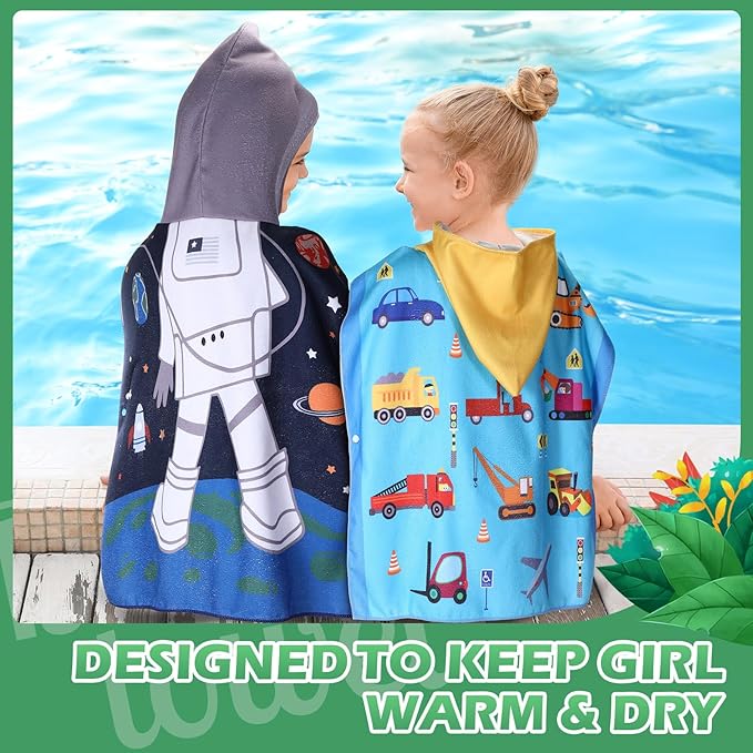 Oudain 6 Pcs Kids Hooded Bath Towel with Hood Microfiber Beach Baby Pool Beach Towel for Boy Girls Toddler Kids