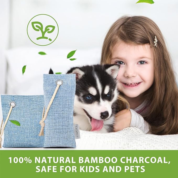CLEVAST 16 Pack Activated Bamboo Charcoal Odor Absorber - Air Purifying Bags(8x100g, 8x50g), Natural Fresh Deodorizer and Moisture Eliminator for Home, Closet, Car Air freshener, Multicolor