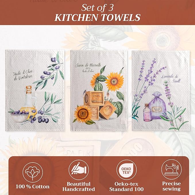 Maison d' Hermine Kitchen Towels Set of 3 100% Cotton 27.50" x 20" Reusable Cloth Tea Dish Towels Absorbent with Hanging Loop for Kitchen Farmhouse Hotel Spring Summer - Fanny