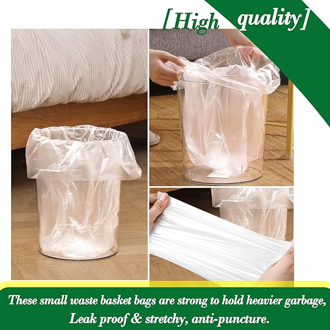 2.5 Gallon 120 pcs(2.5-2.6 Gal) Small Clear Trash Bags, Strong 2.5 Gallon 2.6 Gallon Garbage Bags, Bathroom Trash Can Bin Liners,Mini Bags Waste Basket Liner,Fit 6-10 Liter, 2.5-2.6 Gal (2.5C120)