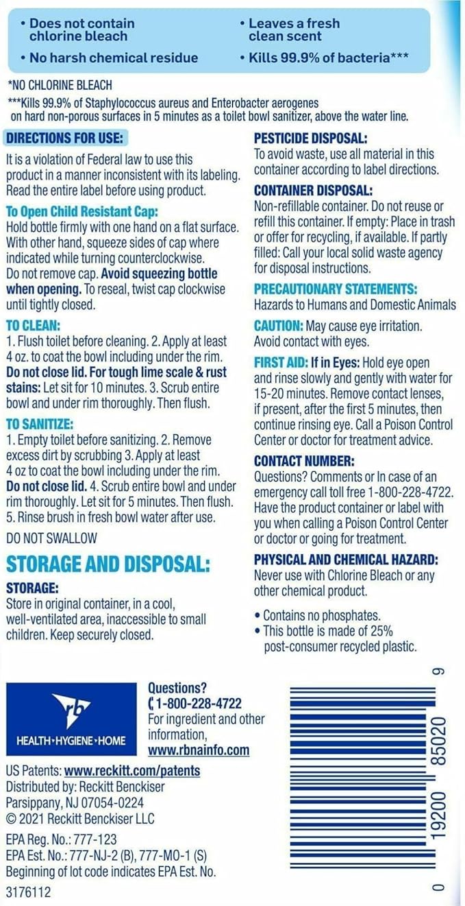 Lysol Hydrogen Peroxide Toilet Cleaner - 24 fl oz (0.8 quart) - Ocean Fresh Scent - Blue - 9/Carton - 98011CT