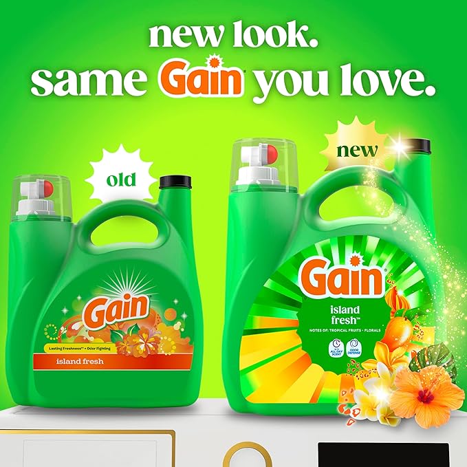 Gain Liquid Laundry Detergent with Odor Defense, Island Fresh Scent, Laundry Soap For HE Washing Machines, 132 fl oz, 100 Loads (Packaging May Vary)