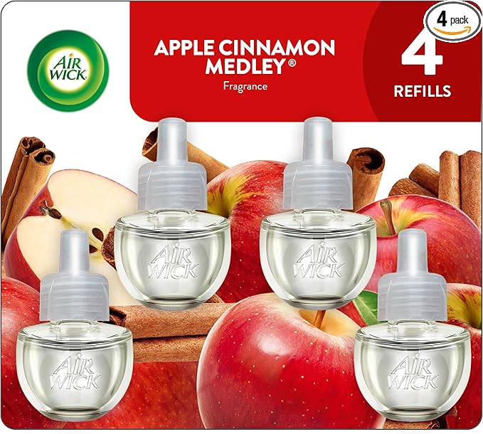 Air Wick Plug-In Scented Oil Refills, 4 Count, Apple Cinnamon Medley, Air Freshener, Essential Oils