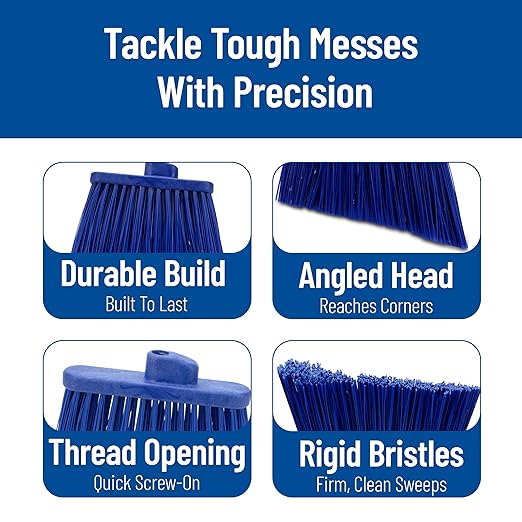 SPARTA Broom Head Angled, Un-Flagged for Large Debris Indoor, Outdoor, Home, Restaurant, Lobby, Office, Plastic, 12 Inches, Blue