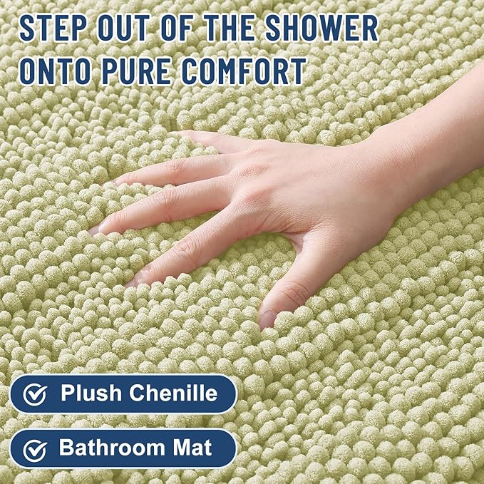 Grandaily Chenille Striped Bathroom Rugs 36x24, Extra Thick and Soft Absorbent Bath Mats, Rubber Backing, Plush Shaggy Shower Carpet, Machine Wash Dry, Bath Rug for Bathroom, Vanilla