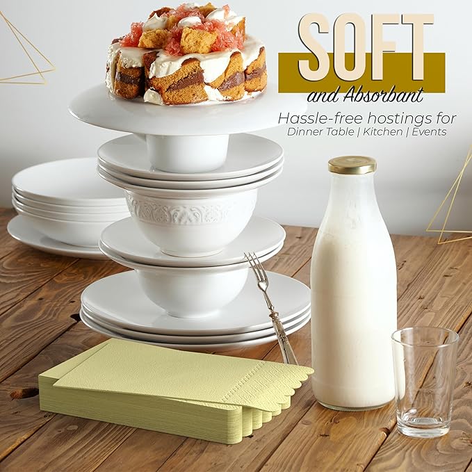 Party Solids Yellow Scalloped Napkins Disposable 20 Pcs 3-Ply Yellow Scalloped Dinner Napkins Disposable Decorative for Dinners & Parties, Paper Guest Towels for Bathroom & Party Supplies