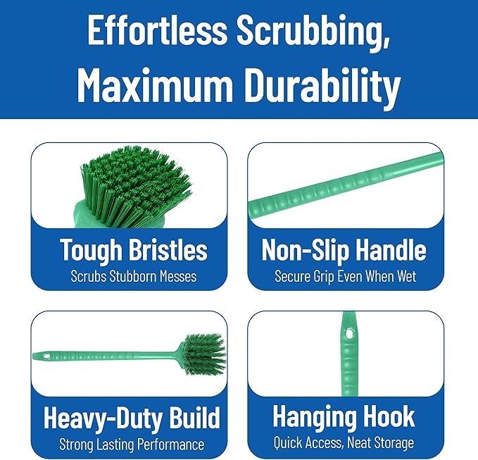 SPARTA 40501EC09 Plastic Large Scrub Brush, Kitchen Brush, Utility Brush With Long Handle For Cleaning, 20 Inches, Green, (Pack of 6)